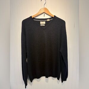 WEATHERPROOF Vintage Merino Cashmere  Men's V-Neck Charcoal Sweater EUC perfect